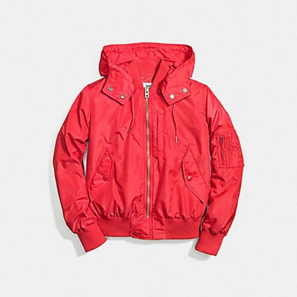 Coach Bright Red Nylon Hooded Jacket - Picture 2 of 8